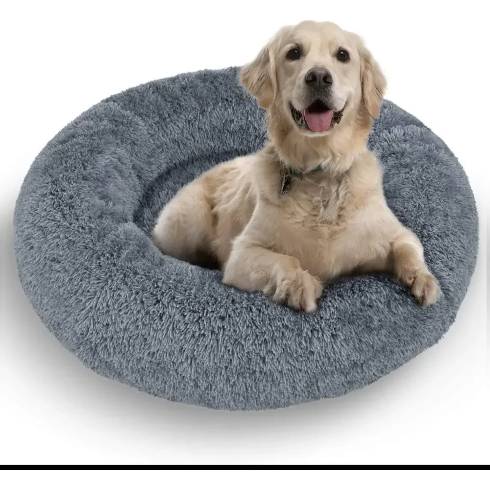 NEW Active Pets Calming Anti-Anxiety Round Dark Grey Donut Dog Bed Small